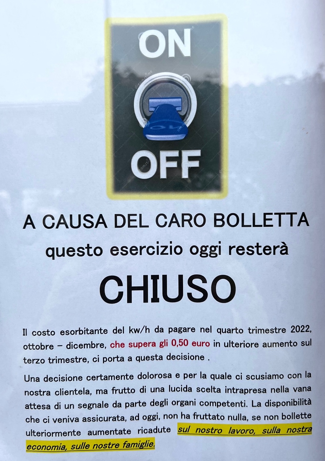 Cartello chiusura esercizio